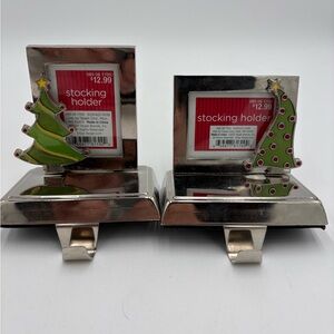 Silver Christmas Stocking Holders with Tree Design